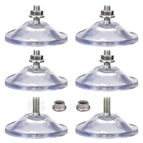 XJKJ M6 x 14 6 PCS Heavy Duty Suction Cups for Windows & Glass, Strong Reusable Suction Cups No Residue Window Suction Cups for Car, Aquarium, Smooth Surfaces, Outdoor Decor, Mounting Hooks, Tools