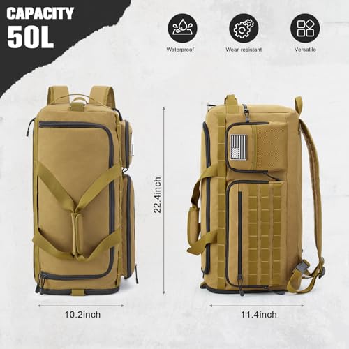G4Free 3-in-1 Duffle Bag Travel Gym Sports, Large Tactical Duffel Backpack - color: Khaki