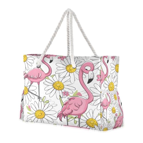 senya Large Beach Bags Totes Canvas Tote Shoulder Bag Soft Wave Water Resistant Bags for Gym Travel Daily Ocean - color: Flamingo
