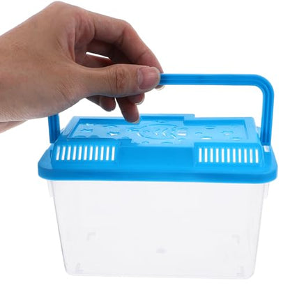 Portable Small Fish Tank Box with Handle, Medium Blue Turtle Terrarium Kit for Hermit Crabs and Small Aquatic Pets, Plastic Aquarium Carrier for Breeding and Transport