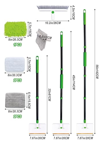 4-in-1 Baseboard Cleaning Tool with Handle 5 Reusable Pads 1 Stiff Bristle Brush Carpet Rake for Pet Hair Removal Baseboard Cleaner Carpet Windows Wall Floor Bathroom Kitchen