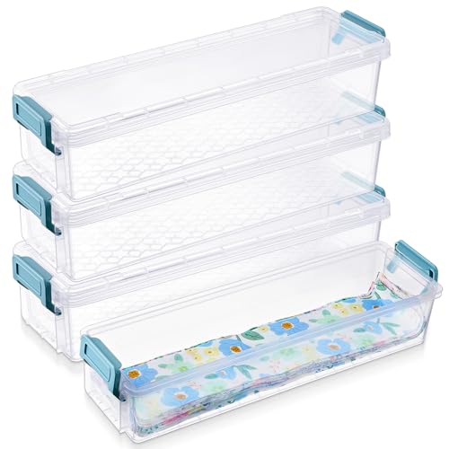 Tioncy 4 Blue Fabric Strip Case Jelly Cotton Fabric Patchwork Roll Storage Case Bulletin Board Border Bolt Storage Sewing Cloth Box for 2.5 in Cloth Strips Art Craft Organizer (13 x 4 x 3 in) - color: Blue, size: 13 x 4 x 3 in