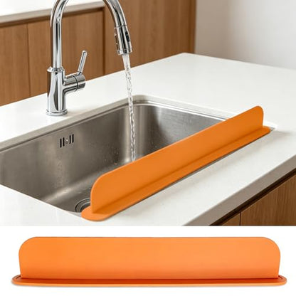 Sink Splash Guard, 19.29" Kitchen Water Protector with Self-Adhesive Silicone, Dishwasher Safe Silicone for Sink, Countertop & Bathroom(Orange)