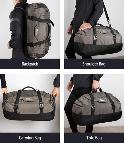 Ubon Convertible Duffel Backpack Weekender Gym Bag with Shoe Compartment - color: Grey, size: 65L