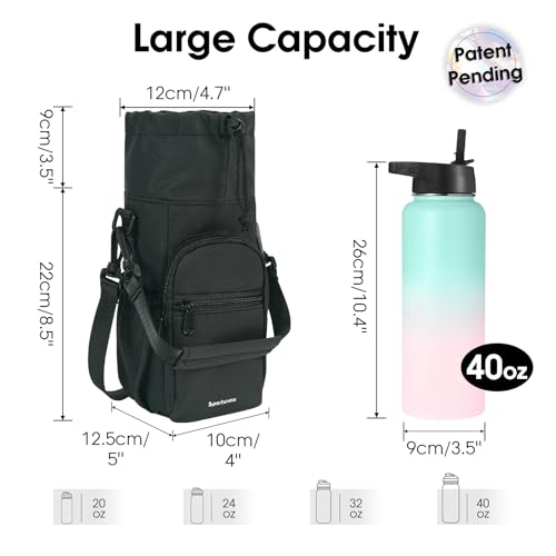 sportsnew 40oz Insulated Crossbody Water Bottle Bag Gym Hiking Phone Pocket - color: Black