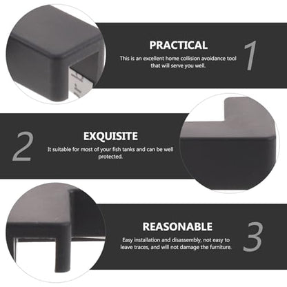 Abaodam 6pcs Soft Silicone Tank Safety Corner Protectors for Fish Aquarium and Pet Carrier Edges, Medium Black Right-Angle Guards for Collision Prevention and Edge Safety