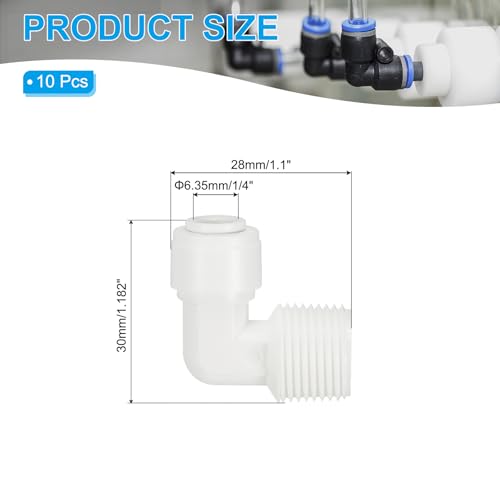 PATIKIL Water Purifier Elbow Connector 3/8" NPT Female x 1/4" OD Tube, 10 Pcs Quick Push to Connect Tube Fitting for RO/DI Reverse Osmosis Water Filter Purifier Plumbing System, White