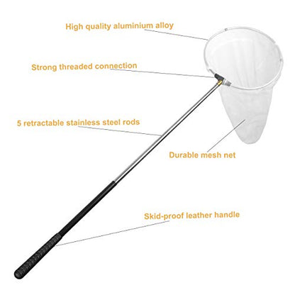Insect and Butterfly Net with 12" Ring, Net Handle Extends to 59 Inches for Adults & Kids