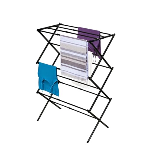 Black+Decker 3 Tier Expandable Collapsing Foldable Laundry Rack for Air Drying Clothing, Space Saving Heavy Duty Lightweight Metal Drying Rack, Black - color: Black