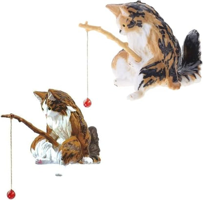 Cat Fishing Statue Decor, Resin Aquarium Ornament, Mini Tank Decoration, for Tanks Desk Yard Pond, Indoor Outdoo (Black)