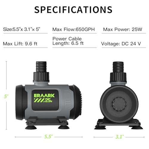 650GPH Submersible Water Pump 25W Ultra Quiet Small Fountain Pump with control box can control the water flow and adjust the flow rate for Aquariums, Fish Tank, Pond, Hydroponics (Black)