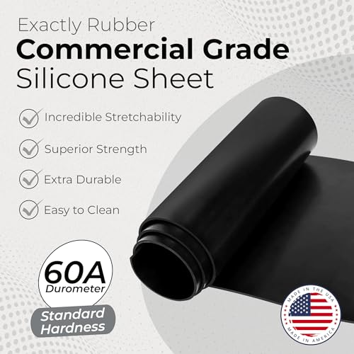 Exactly Rubber - Commercial Grade Silicone Sheet, 60A Durometer Silicone Mat, -80 to 450°F Temperature Resistant Rubber Mat, Rubber Sheet with 350% Elongation, Made in the USA, 1/16 x 9" x 12", Black - color: Black, size: 1/16 x 9 x 12