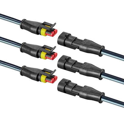 2Pin Connector,Injection Molded16 AWG Male and Female 2Wire Waterproof Connectors,IP67 Auto Electrical Wire Connectors for Car, Truck, Boat, (3Pack) - size: Injection Molding 2pin Connector