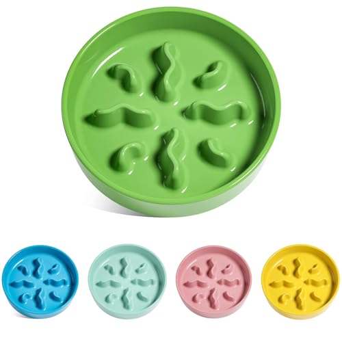 Ceramic Slow Feeder Dog Bowls Small Breed, 0.5 Cups Dog Food Dish for Fast Eaters, Puzzle Bowl for Small Dogs and Cats, 5.5 Inch-Green
