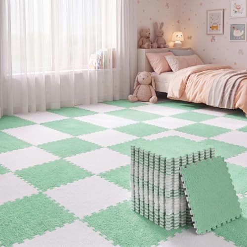 Amylove 36 Pc Foam Interlocking Carpet Tiles,White, Mint Green - color: White, Mint Green