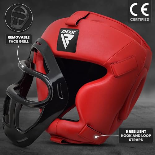 RDX Boxing Headgear MMA Muay Thai, Removable Face Grill, Head Gear for Sparring Grappling Martial Arts Kickboxing Taekwondo Karate BJJ Training - color: Red, size: Small