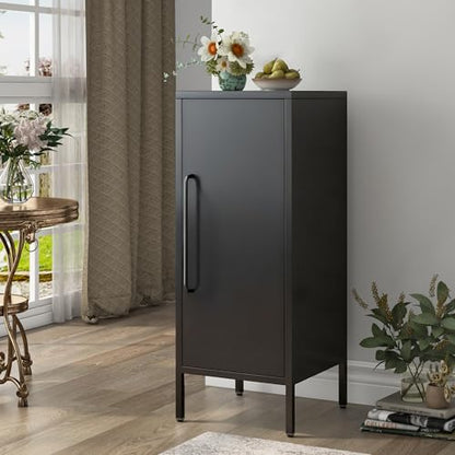 Metal Storage Cabinet with Door & 2 Adjustable Shelves 39.5” Small Storage Cabinet with Magnetic Closure for Home Office Garage Kitchen (Black)
