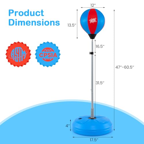 Goplus Punching Bag for Kids, Height Adjustable Kids Workout Equipment with Boxing Stand, Boxing Gloves, Inflator for Teens Adults Boys & Girls Aged 8+, Reflex Bag for Christmas Birthday