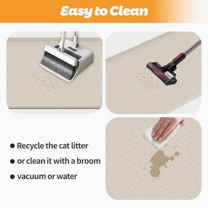 Cat Litter Mat, Extra Large 51" x 25.6" Silicone Mat Litter Trapping Mat for Scatter Control, Soft on Kitty Paws, Easy to Clean (Beige)