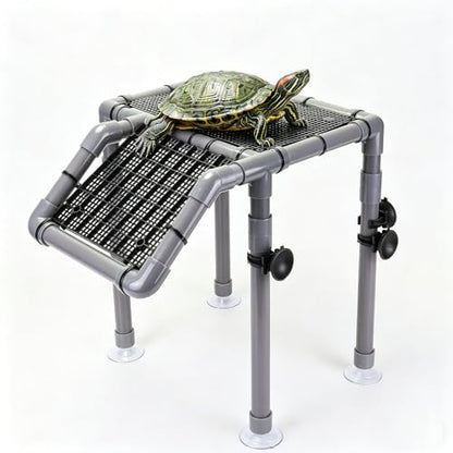 Large Turtle Basking Platform for Aquatic Turtles, Sturdy Standing Turtle Dock with Non-Slip Ramp, Red Ear Slider Tank Accessories for 25/29/40/55 Gal, Gray/Black - size: Basking Platform 10.8" W × 7.7" D