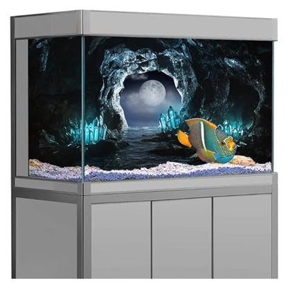 Aquarium Background Sticker Cave Crystal Poster Fish Tank Decoration Self Adhesive Wallpaper Background(54x122cm) - size: 54x122cm