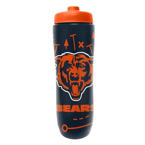 Party Animal NFL Football Squeeze Bottle, 32 oz, Chicago Bears | Slim, lightweight BPA-free sports water bottle with quick-flow squeeze; fits backpacks & cup holders for kids or adults - color: Chicago Bears