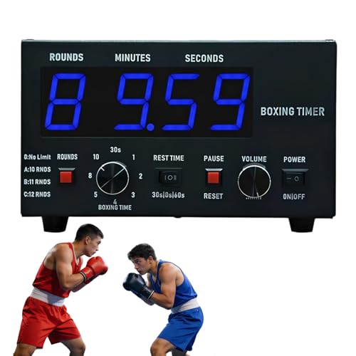 Professional Gym Timer Classic Boxing Interval Timer with Beep Portable Boxing Training Timer with LED Display 1-12 Challenge Rounds Gym Interval Timer Blue