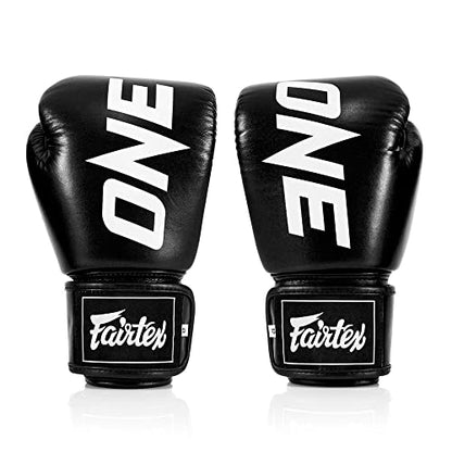 Fairtex BGV1 ONE Boxing Gloves, Leather Muay Thai MMA Kickboxing Training - color: Black, size: 10 oz