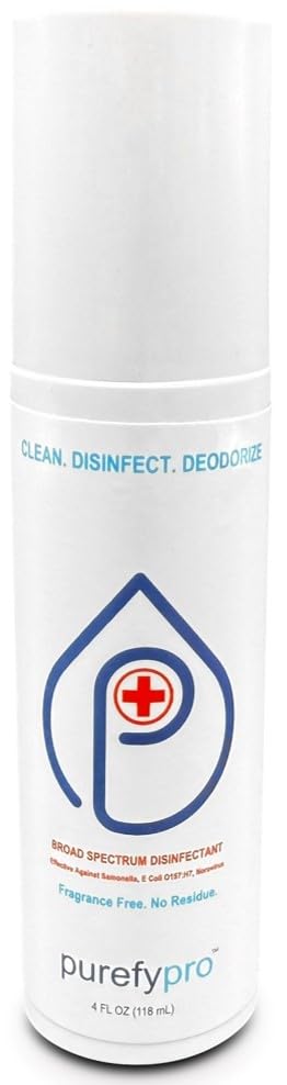 Purefypro Disinfectant Spray (4oz, 1pk) - Kills 99.9999% MRSA, E Coli, Norovirus, Flu and Hepatitis Viruses, HIV Virus, Viruses, VRE, Drug Resistant Germs, Fungi, No Rinse, No Residue - size: 4 Fl Oz (Pack of 1)