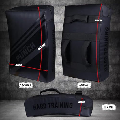 Muay Thai Kick Shield, Leather Kick Pad with Curved Shape & Thick Padding for MMA, Boxing & Martial Arts Training - color: Black