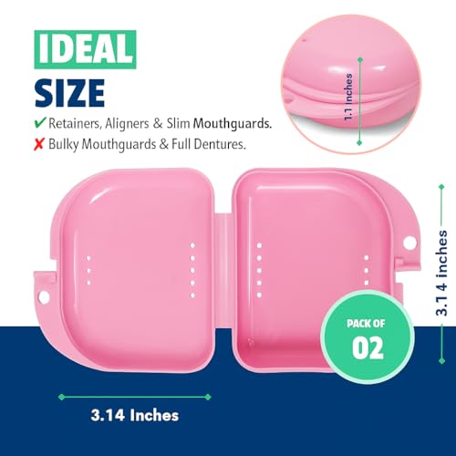 Retainer Case 2 Pack, Vented Mouth Guard & Aligner Case Holder - color: Pink, size: Pack of 2