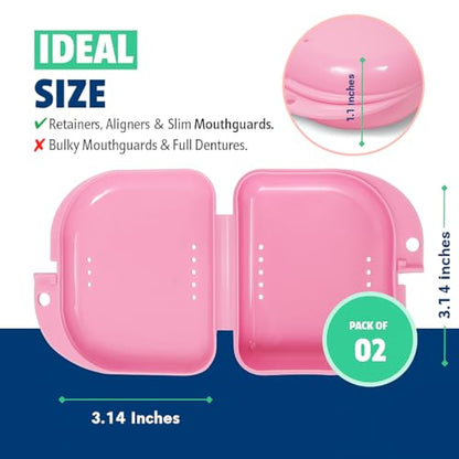 Retainer Case 2 Pack, Vented Mouth Guard & Aligner Case Holder - color: Pink, size: Pack of 2