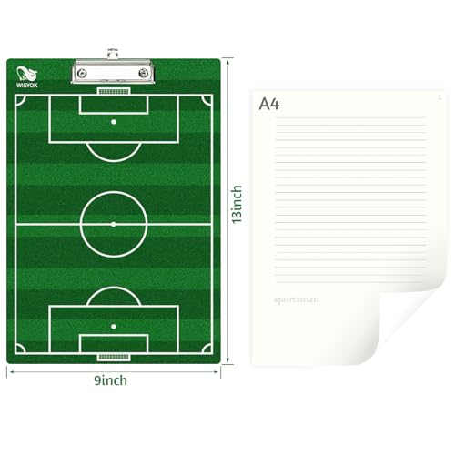 WISYOK Soccer Coaching Clipboard, Dry Erase, Double Sided | Tactical Board, Ideal for Soccer Practice, Game Planning, Strategy, Training Sessions, Coach Gift - style: Soccer