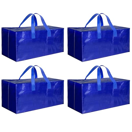 HealSmart 4 Pack Extra Large Moving Bags with Zippers & Carrying Handles, Heavy-Duty Storage Tote Moving Boxes for Dorm Room Essentials Storage Bags, Blue - color: Blue, size: 4-Pack, style: Backpack Straps