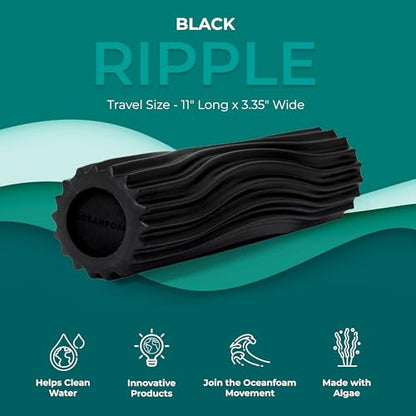 Oceanfoam Ripple Travel Foam Roller (11" x 3.35") Firm Mini Foam Roller for Physical Therapy, Deep Tissue Massage, Back Pain - High Density, Ergonomic Wave Textured - Yoga, Pilates, Exercise (Black) - color: Black