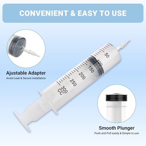 5Pack 300ml Syringe, Large Syringe for Thick Liquids with Tip Adapter, for Feeding Pets, Liquid Refilling, Drawing, Scientific Labs, Oil Transfer, Plant Watering & Refilling - style: 300 ML