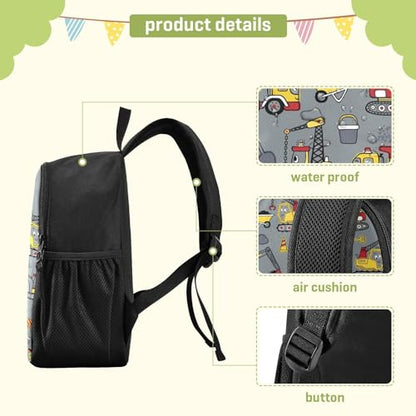 Construction Vehicles Cartoon Toddler Backpack Waterproof Mini Backpack Boys/Girls Cute Small Backpack Kindergarten Pre School Bags 13 Inch - color: Construction Vehicles Cartoon, size: Medium