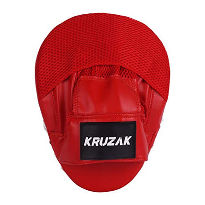 Kruzak Plain Punching Focus Mitts, Curved Hook and Jab Mitts for Muay Thai, MMA Training, Focus Pads for Boxing, Martial Arts, and Punching Target - color: Red