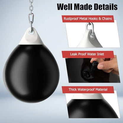GYMAX Punching Bag, Water Aqua Bag w/Water Injector & Hanging Accessories, Folding Heavy Duty Boxing Bag for Home Gym, Boxing Training Equipment for Adults - style: 180LBS, Black