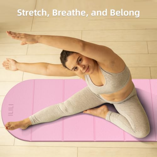 ILILI Foldable Yoga Mat, 10mm Thick, 75x26 Inch Extra Long, Exercise Mat - color: Light Pink+Rose Pink