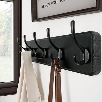 SKOLOO Rustic Coat Rack Wall Mount, 5 Hooks, 17 Inch, Solid Wood, Black - color: Black, size: 17 inch
