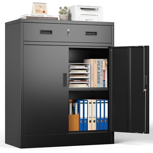 36" H Metal Cabinet, Garage Storage Cabinet, Locking Storage Cabinet, Metal Cabinets with Doors and Shelves for Home, School, Office, Garage, Black - color: Black, size: 36" H-1 Drawer