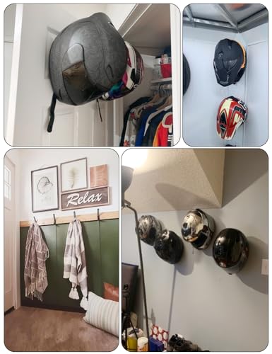 4 Pack Helmet Hooks Motorcycle Helmet Holder Hook Wall Mount Helmet Storage Rack Hanger Motorbike Cloth Wall Mount Display Rack Hanger for Jacket Bag, Cloth, Coat, Glove