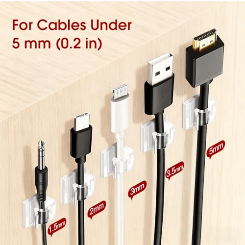 120PCS Heavy-Duty Adhesive Cable Clips, Clear Traceless Cord Organizer & Wire Holders for Wall, Desk, Car, LED Strips and Outdoor Lights (Small) - size: 120 small