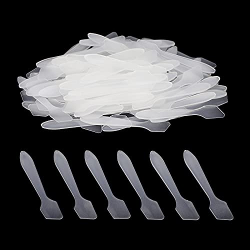 G2PLUS 100pcs Disposable Makeup Spatula – 3.2 Inch Plastic Cosmetic Spatula, Clear Cream Mixing Tools for DIY Skincare, Wedding Favor, Salon Use