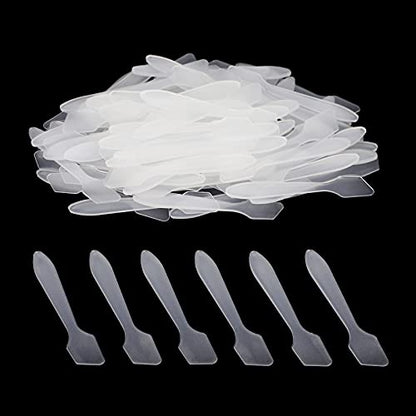 G2PLUS 100pcs Disposable Makeup Spatula – 3.2 Inch Plastic Cosmetic Spatula, Clear Cream Mixing Tools for DIY Skincare, Wedding Favor, Salon Use