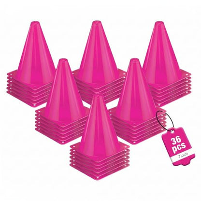 36pcs Cones 7 Inch Soccer Cones and Plastic Traffic Cones, Durable Cones for Sports Training, Ideal for Soccer, Basketball, Football, Skating, and Agility Drills Practice - color: pink