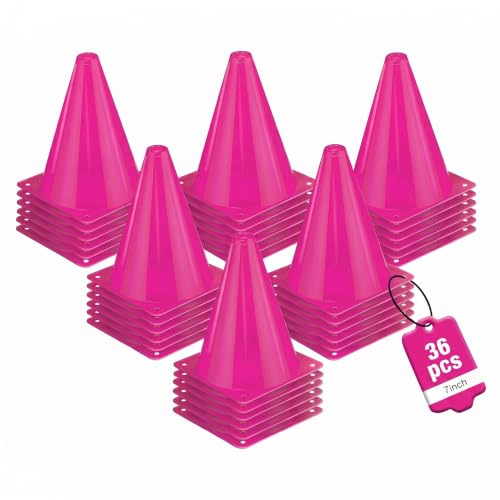 36pcs Cones 7 Inch Soccer Cones and Plastic Traffic Cones, Durable Cones for Sports Training, Ideal for Soccer, Basketball, Football, Skating, and Agility Drills Practice - color: pink