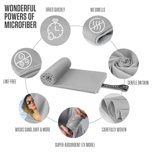 VENTURE 4TH Quick Dry Microfiber Towel for Camping & Gym -Light Gray Medium - color: Light Gray, size: 40.00" x 21.00"