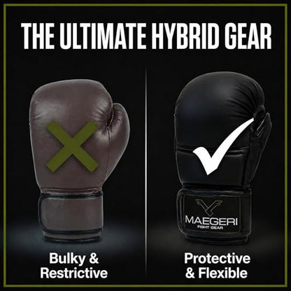 Hybrid MMA Sparring Gloves 7oz, Open Palm with Wrist Support - size: Large